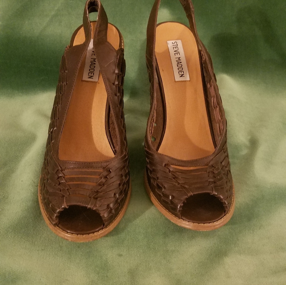 Steve Madden leather brown woven slingbacks sz 9.5